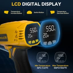 400W Cordless Heat Gun Adjustable Temperature 50℃-550℃ Fast Heating Hot Air Gun Shrink Wrapping for Dewalt 20V Battery Pin
