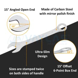4-32mm Super-Thin Combination Wrench Offset 6-Point End & Angled Open End Metric High Carbon Steel for Thin Nuts, Narrow Spaces