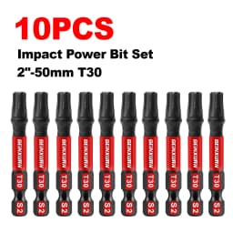 Geinxurn 2 Inches Impact Tough Magnetic Power Bit Set(T30),Torx Head Power Bits,S2 Alloy Steel Star T30 Screwdriver Bits Set