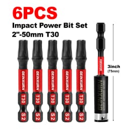 Geinxurn 2 Inches Impact Tough Magnetic Power Bit Set(T30),Torx Head Power Bits,S2 Alloy Steel Star T30 Screwdriver Bits Set