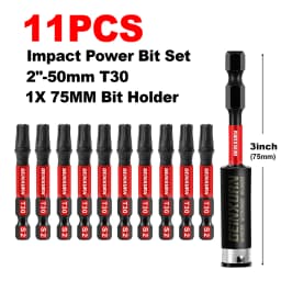 Geinxurn 2 Inches Impact Tough Magnetic Power Bit Set(T30),Torx Head Power Bits,S2 Alloy Steel Star T30 Screwdriver Bits Set