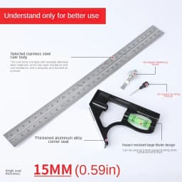 12" Professional Resolution Adjustable Stainless Steel Angle Combination Square Ruler
