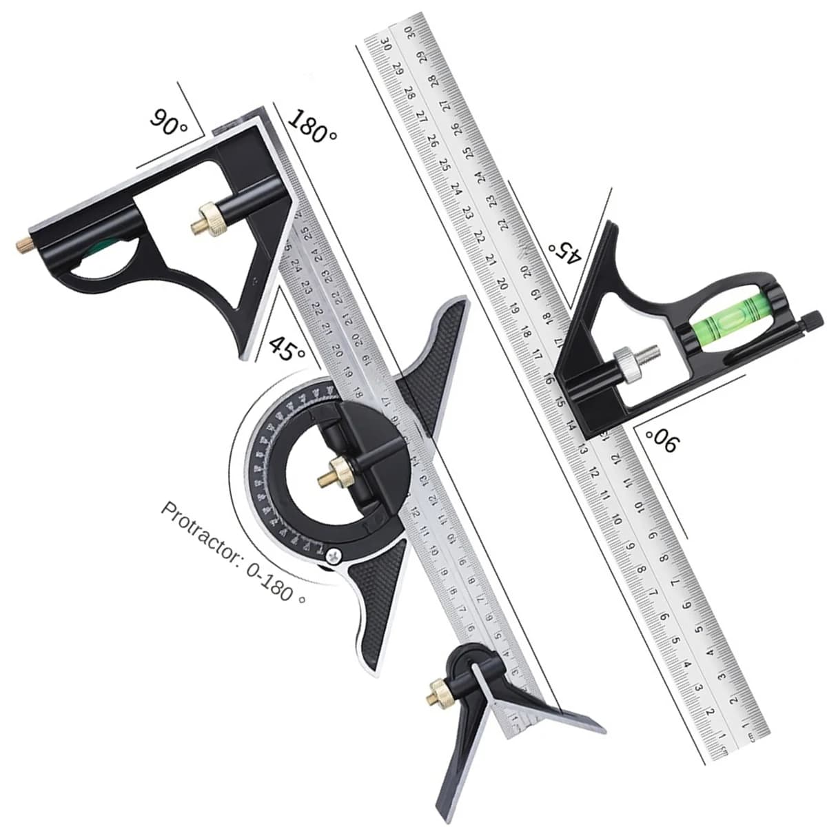12" Professional Resolution Adjustable Stainless Steel Angle Combination Square Ruler