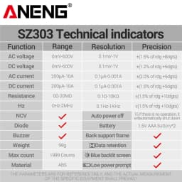 ANENG SZ303 Smart Digital Multimeter 1999 Count Professional AC/DC Voltage Current Electrical Data Retention High Precision Tool