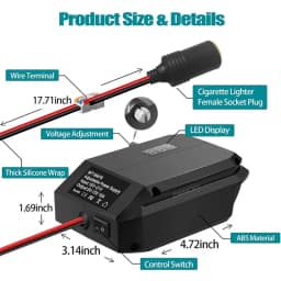 18V to 12V Step Down Converter For Makita/Dewal/Milwaukee/Bosch, Battery Adapter Cigarette Lighter Adapter Power Wheel Adapter