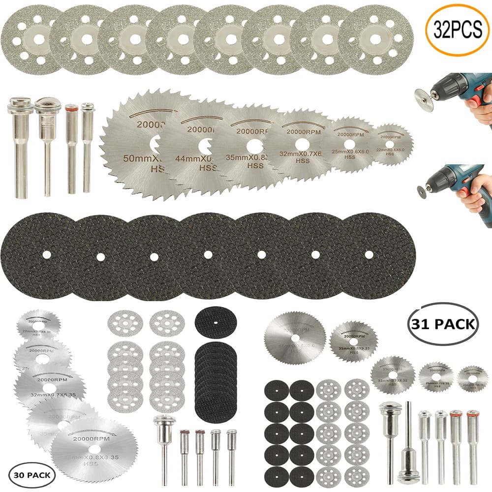 6-32Pcs Mini Circular Saw Blade Set Sanding Grinding Wheel Cutting Disc for Dremel Accessories Metal Cutting Rotary Tools
