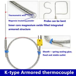 Armoured Thermocouple K Type Bendable Sensor Wire 1mm//2mm/3mm-8mm Dia 100/200/300mm WRNK-191 0-1100 Degree Temperature Sensor