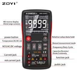 Digital Multimeter ZOYI ZT-X ZT-303 T-RMS Auto Range EBTN LCD DC AC Voltmeter Ammeter Current Capacitor Ohm Temp Hz NCV Tester
