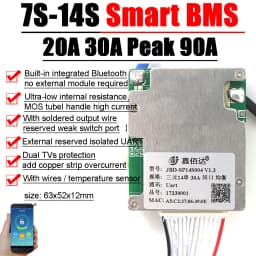 JBD Bluetooth 7S to 14S 13S Lithium Battery Protection Board Smart BMS Balance 24V 36V 48V 52V Li-ion Lipo 8S 12S LifePo4 30A