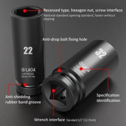 LAOA 1/2 Inch Hex Deep Socket Wrench 17-32mm CR-MO Steel Impact Sockets for Ratchet Torque Wrench Pneumatic Electric Accessories