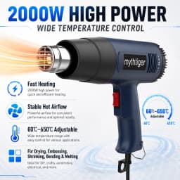 2000W Heat Gun Professional Hot Air Gun Adjustable Temperature 60-600 D 4 Nozzles for DIY Stripping Paint Shrinking PVC and Home