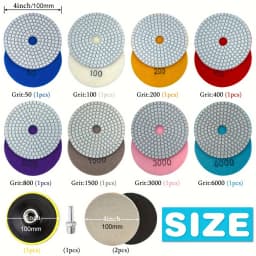12Pcs 4 Inch 100mm Diamond Polishing Pads with 5/8" 11 Backer Pad Wet/Dry Granite Stone for Concrete Marble Stone