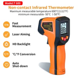 NJTY T600 T600A Infrared Thermometer Laser Temperature Gun Sensor Handheld Non-contact IR-LCD Heat Industrial Pyrometer 600 °C
