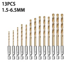 3/5/13Pcs HSS High Speed Steel Titanium Coated Drill Bit Set 1/4 Hex Shank 1.5mm-6.5mm Hexagonal Handle Twist Drill