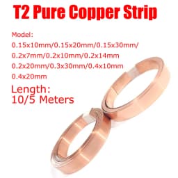 T2 High Purity Copper Strip,2P Copper Strip 5M/10M for 18650/21700 Li-ion Battery Pack Assembly Spot Welding Strap