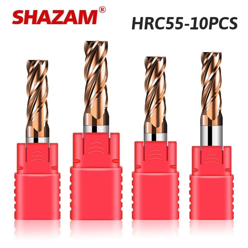 SHAZAM HRC55 4-Flute Flat End Mill Tungsten Steel Carbide Alloy Coating 5PCS 10PCS Milling Cutter For CNC Machining Endmills