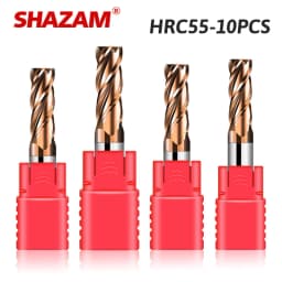 SHAZAM HRC55 4-Flute Flat End Mill Tungsten Steel Carbide Alloy Coating 5PCS 10PCS Milling Cutter For CNC Machining Endmills