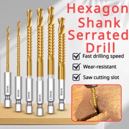 6Pcs Multifunction Drill Bits for Wood Hex Shank Metal Drill Bit Titanium Auger Punch Tools Hole Saw Kit Professional Drills