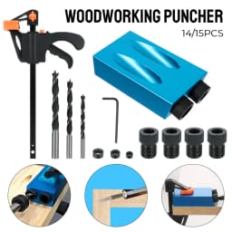 7/14/15Pcs 15 Degrees Pocket Hole Jig Kit Woodworking Hole Drilling Guide Locator With Drill Bit Set Hole Puncher