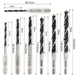3/4/5/7PCS 1/4" Hex Shank Three-point Woodworking Special Drill Bit 3.0mm-10mm HSS Perforating Electric Drill Rotary Head