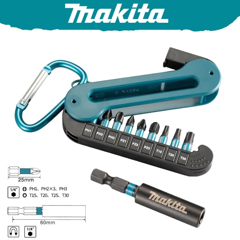 Makita E-15849 Screwdriver Bit Set 10Pcs Hexagonal Electric Screwdriver Bits Magnetic Sleeve PH1 PH2 PH3 T15 T20 T25 T30