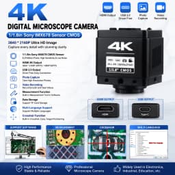 4K Electronic Digital Microscope for PCB Soldering/Phone Repair, HDMI USB IMX678 Chip Industrial Camera with Software/150X Lens