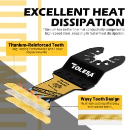 TOLESA 16pcs Extra-Long Titanium Oscillating Saw Blades Multi-Purpose Set for Metal, Wood, Plastic Universal Bi-Metal Saw Blade