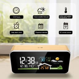 Wireless Weather Station Wooden Alarm Clock Digital Thermometer Humidity Temperature Wireless Sensor Home TimeWatch Desktop