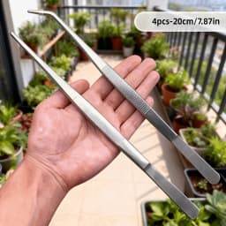 4-Piece Set (2 Straight + 2 Curved) Long Tweezers, Multifunctional Stainless Steel Tweezers for Planting and Cleaning, Durable and Sturdy, Suitable for Bonsai Care, Aquarium Maintenance, Home and Office Use, Useful Pla