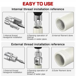 4-in-1 Pipe Thread Processing Tool Set, Suitable for Internal/External Pipe Thread Cutting of 1/2, 3/4, and 1 inch PVC Pipes