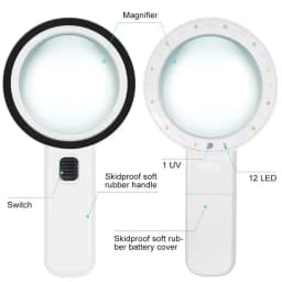 30X Handheld Magnifier 12 LED Illuminated Light with UV Light Portable Magnifying Loupe for Reading Jewelry Watch Repair