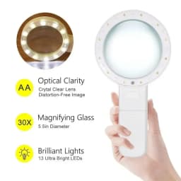 30X Handheld Magnifier 12 LED Illuminated Light with UV Light Portable Magnifying Loupe for Reading Jewelry Watch Repair