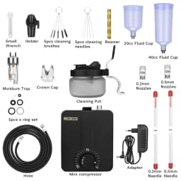 Dual-Action Airbrush Kit with 30PSI High-Pressure Auto Stop Stepless Control Compressor Kit for Painting Model Makeup Nail