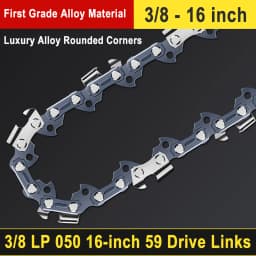 Electric Chainsaw Chain Long-lasting 16" Chain Saw Blade w/ 59 Drive Links 3/8"LP Pitch Premium Alloy Rounded Teeth for Woodwork