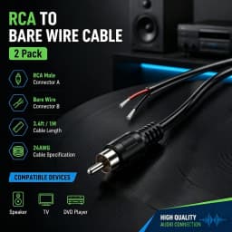 2Pcs RCA Male Plug Jack to Bare Wire Cable Repair Cord For CD DVD Player Tuner Amplifier Audio Speaker Subwoofer HDTV Cable 1m