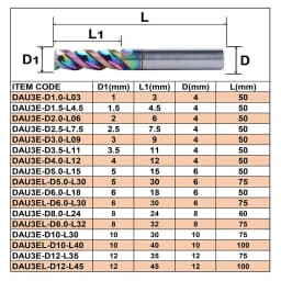 Dreanique 1pc 1-12mm 3 Flute Solid carbide Carbide Alloy End Mill, DLC Coating, U-Shaped Milling Cutter for Aluminium DAU3E