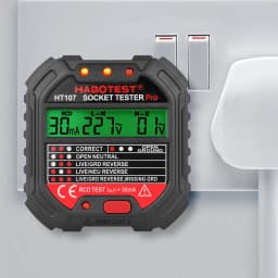 HT107 Outlet Socket Tester Digital Plug AC Voltage Detect 30mA RCD Test Polarity Phase Check Circuit Checker Bicolor Backlight