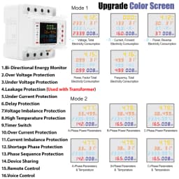 EARU Three Phase Tuya App WiFi Smart Bidirectional Current Voltage Power Energy kWh Meter Earth Leakage Protector Relay Switch