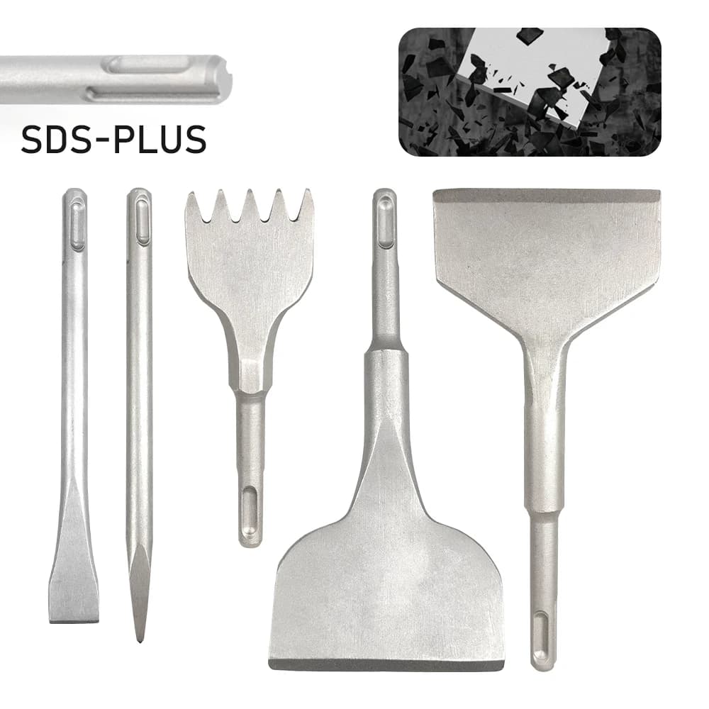 5PC SDS PLUS Round Shank Tile Shovel Electric Hammer Chise Wall Concrete Impact Drill 5Teeth Drill Bit For Masonry SlottingTool