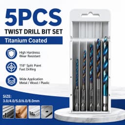 5PCS Cobalt Stepped Point Drill Bit Set 3.0-8.0mm HSS Drill Bit with Hex Shank, for Wood, Metal, Plastic, and PVC
