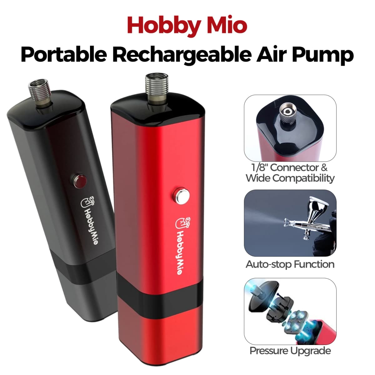 HOBBY MIO HM-02 PRO Portable Air Compressor Airbrush Kit Rechargeable Auto-stop Pump for Gunpla Model Painting Nail Art Cake DIY