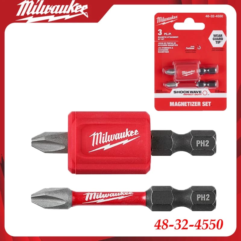 Milwaukee 48-32-4550 3PC SHOCKWAVE Impact Duty Magnetic Attachment & PH2 Bit Set Professional Power Tool Accessories