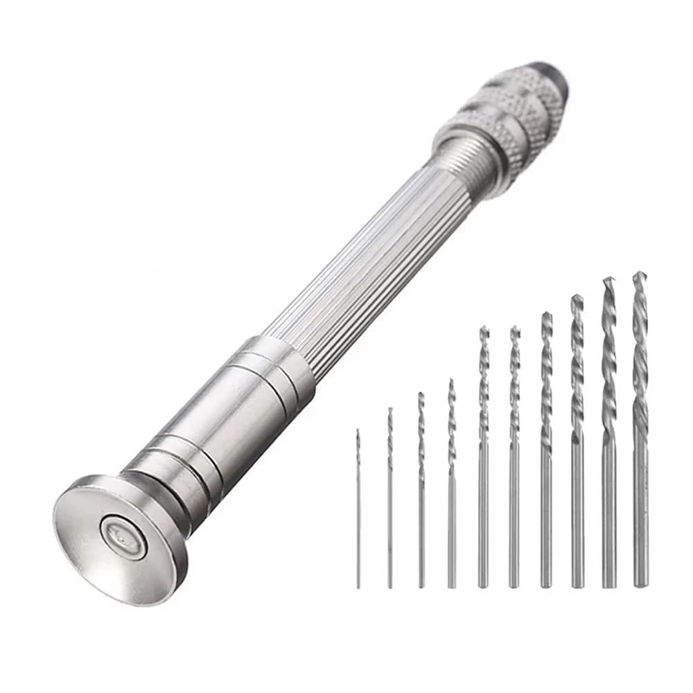 Pin Vise Hand Drill Set with 10Pcs Twist Drill Bits Manual Mini Hand Twist Drill for Resin Jewelry Making Wood Model Tool