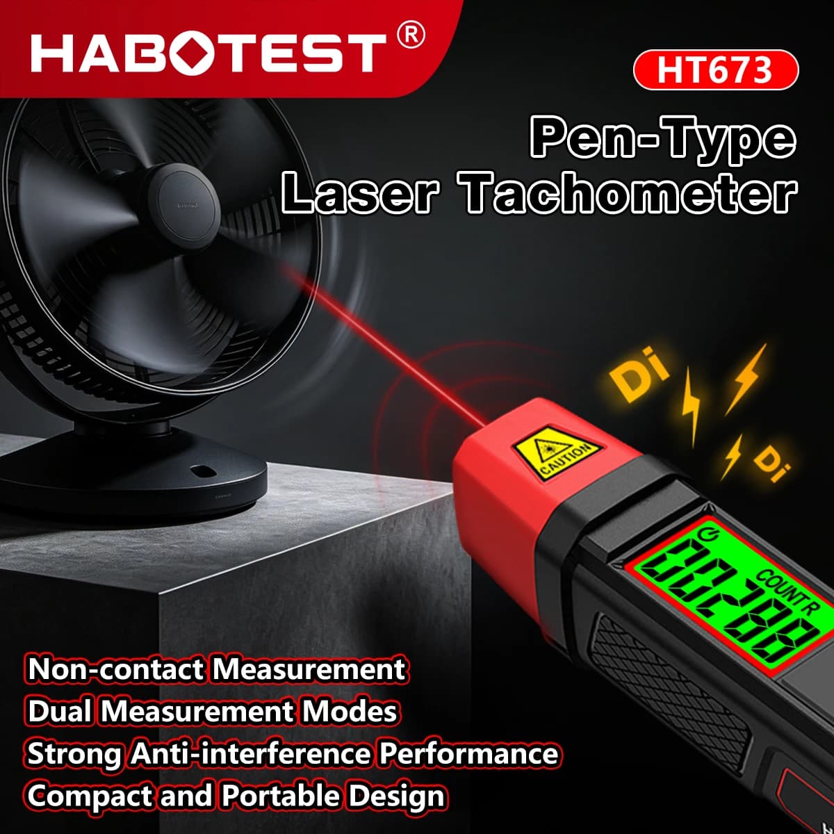 HABOTEST New HT673 Pen-Type Laser Tachometer Non Contact Digital RPM Meter 10-99999RPM Dual RPM&Count Mode Portable Speed Tester