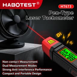 HABOTEST New HT673 Pen-Type Laser Tachometer Non Contact Digital RPM Meter 10-99999RPM Dual RPM&Count Mode Portable Speed Tester