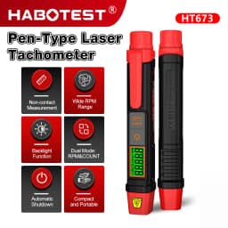 HABOTEST New HT673 Pen-Type Laser Tachometer Non Contact Digital RPM Meter 10-99999RPM Dual RPM&Count Mode Portable Speed Tester
