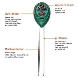3 in 1 Soil PH Meter Sunlight PH Tester Garden Flowers Soil Moisture Sensor Meter Plants Acidity Humidity PH Monitor Detector