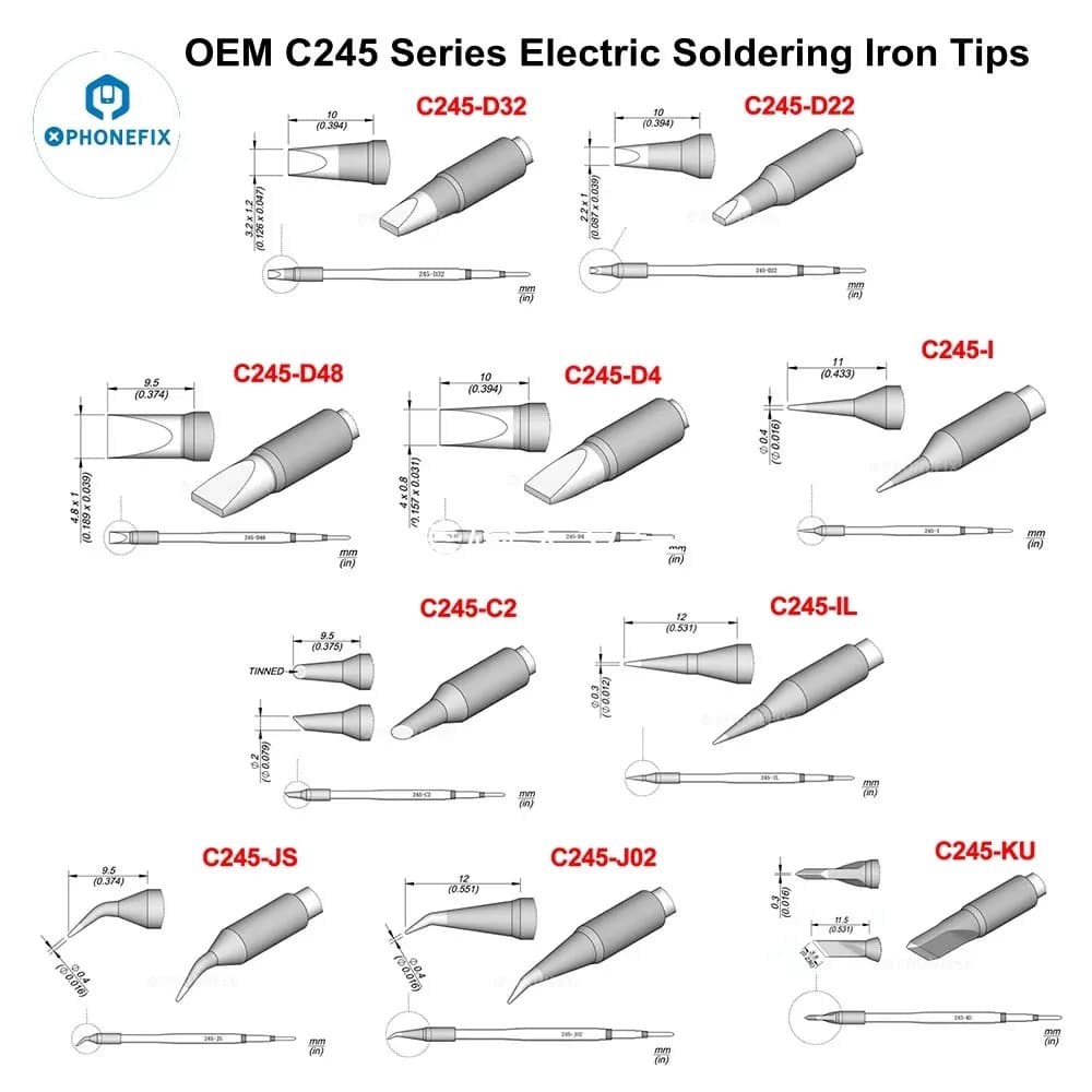 C245 C470 Solder Tips C245-D22/D48 C245-C2/C3/C5 C245-B/BC4/K/KU/J02/IL Soldering Iron Tips For Soldering Station Rework Tools