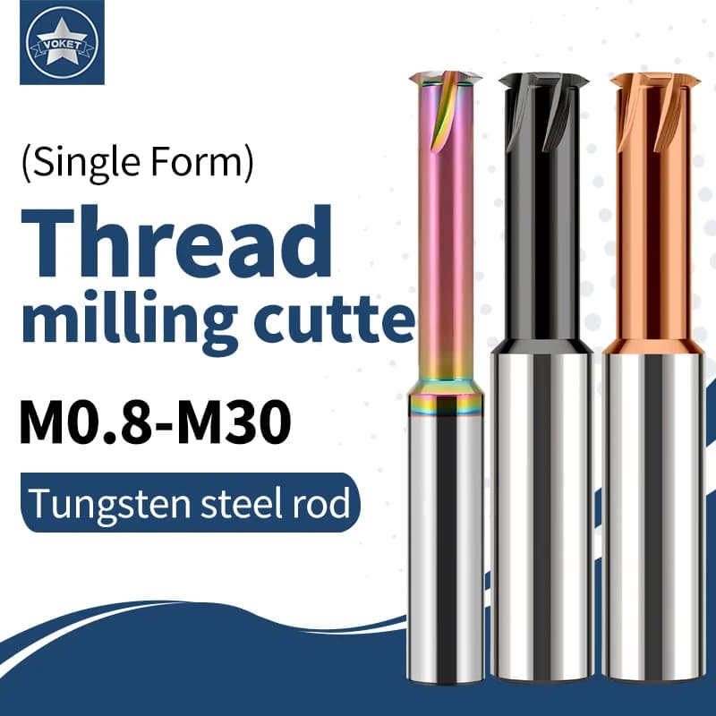 VOKET CNC Machine Solid Carbide Single Tooth Thread Milling M1 M1.6 M2 M3 M4 M5 M6 M8 M10 M12 M14 Mill Mills Cutter