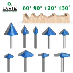 LAVIE Set 1/4 6mm Shank 60 90 120 150 Degree V Type Slotting Cutter Bit CNC Engraving Solid Router Bit Carbide Milling Cutter